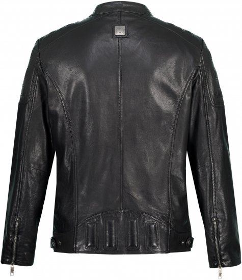 JP1880 Classic Biker Style Leather Jacket Black - Didelės vyriškos striukės - Didelės vyriškos striukės