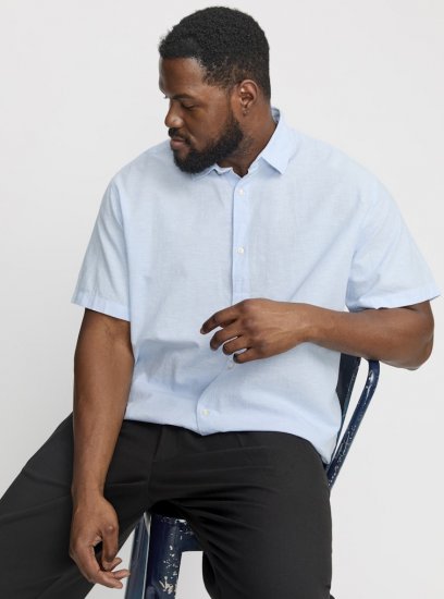 Jack & Jones Breeze Linen Blend Short Sleeve Shirt Chambray Blue - Marškiniai - Marškiniai - 2XL-8XL