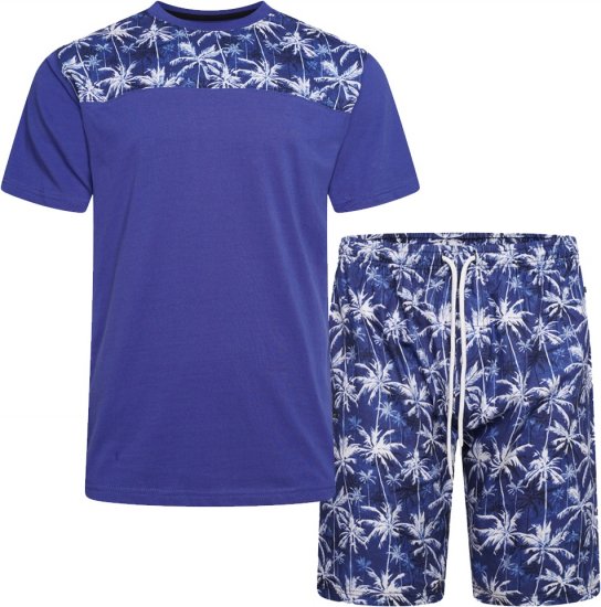Kam Jeans 5002 Palm Tree Panel Tee And Short Set Electric Blue - Marškinėliai - Marškinėliai - 2XL-14XL