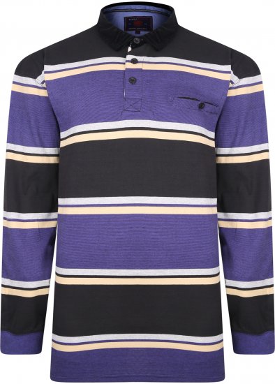 Kam Jeans 5242 Long Sleeve Stripe Polo with Corduroy Trim Collar Black - Polo marškinėliai - Polo marškinėliai - 2XL-8XL