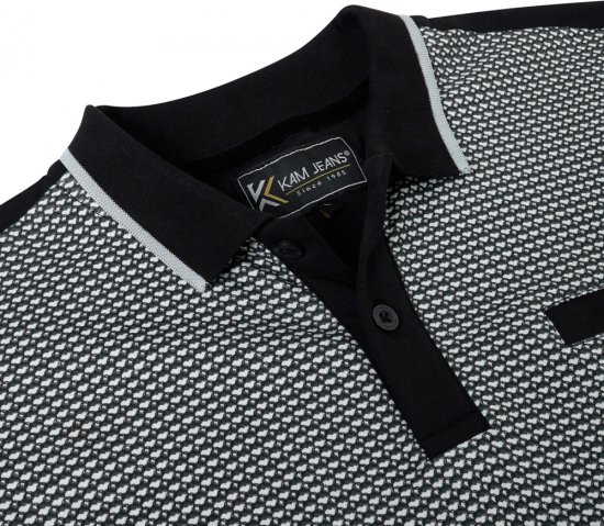Kam Jeans 5518 Smart Mini Geo-Print Polo Black - Polo marškinėliai - Polo marškinėliai - 2XL-8XL