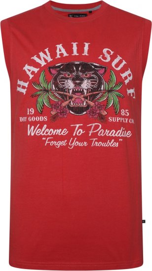 Kam Jeans 5763 Hawaii Surf Vest Sleeveless T-Shirt Washed Red - Marškinėliai - Marškinėliai - 2XL-14XL