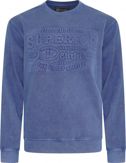 Kam Jeans 7065 Crew Neck Washed Embossed Sweatshirt Indigo - Megztiniai ir džemperiai - Megztiniai ir Džemperiai - 2XL-14XL