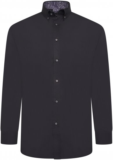 Kam Jeans P023B Premium Stretch Long Sleeve Shirt Button Down Black - Marškiniai - Marškiniai - 2XL-8XL