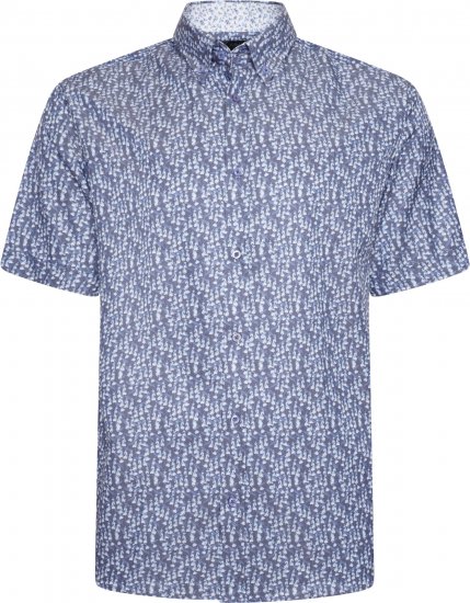 Kam Jeans P032 Premium Floral Short Sleeve Shirt Blue - Marškiniai - Marškiniai - 2XL-8XL