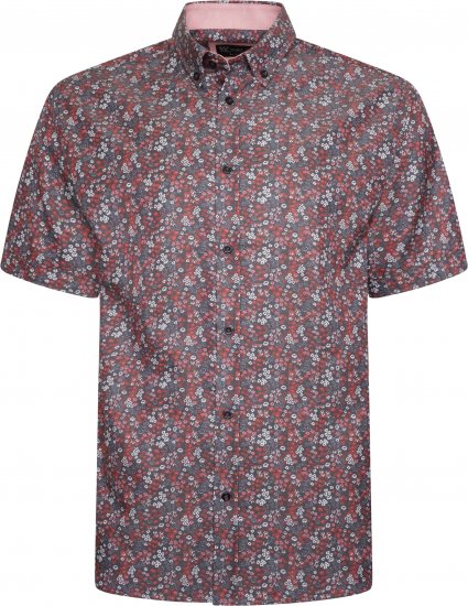 Kam Jeans P034 Premium Floral Print Short Sleeve Shirt Burgundy - Marškiniai - Marškiniai - 2XL-8XL
