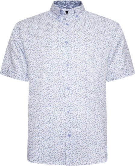 Kam Jeans P035 Premium Mini Leaf Print Short Sleeve Shirt White - Marškiniai - Marškiniai - 2XL-8XL