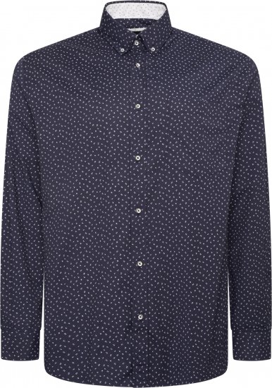 Kam Jeans P037 Dobby Print Stretch Long Sleeve Shirt Navy - Marškiniai - Marškiniai - 2XL-8XL