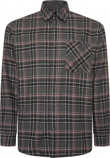 Kam Jeans P041 Premium Flannel Check Long Sleeve Shirt Charcoal - Marškiniai - Marškiniai - 2XL-8XL