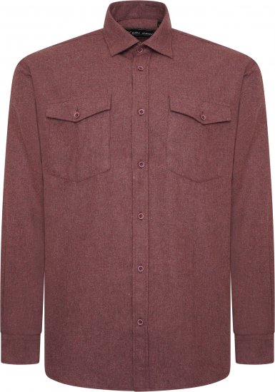 Kam Jeans P042 Premium Brushed Herringbone Long Sleeve Shirt Burgundy - Marškiniai - Marškiniai - 2XL-8XL