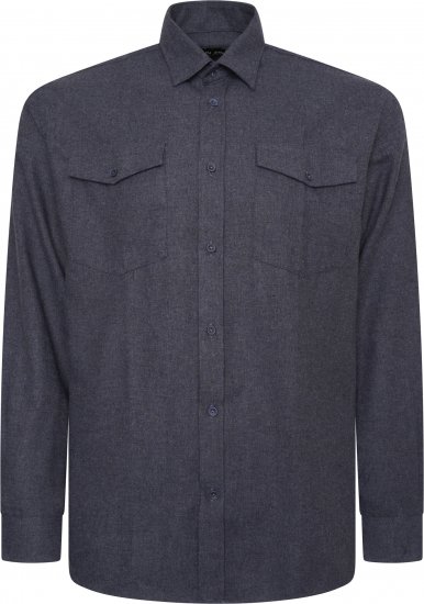 Kam Jeans P042 Premium Brushed Herringbone Long Sleeve Shirt Indigo - Marškiniai - Marškiniai - 2XL-8XL