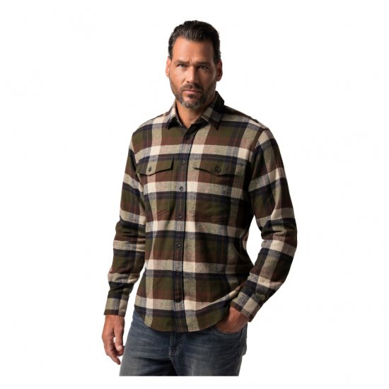 JP1880 Shirt Flannel Long Sleeve Dark Brown TALL - VYRIŠKI DRABUŽIAI MT-6XLT - Drabužiai aukštiems vyrams