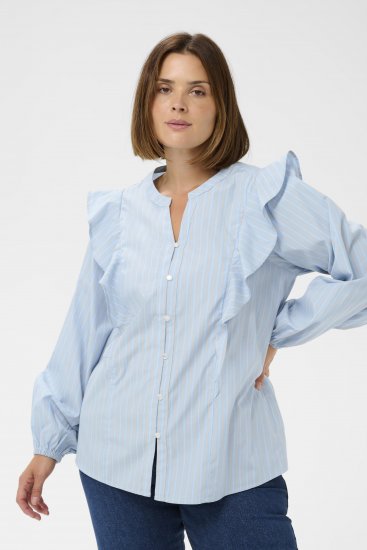 Kaffe Curve Lenia Flounce Shirt Powder Blue Stripe - Laisvi marškinėliai - 