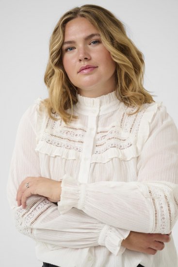 Kaffe Curve Jessa Shirt Long Sleeve White - Laisvi marškinėliai - 