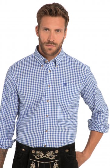 JP1880 Shirt Traditional Checked Long Sleeve Blue - Marškiniai - Marškiniai - 2XL-8XL