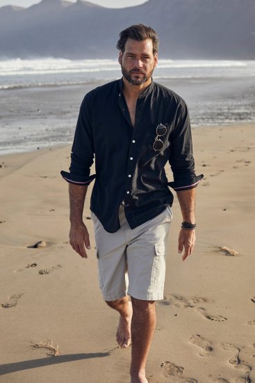 JP1880 Shirt Linen Blend Long Sleeve Black TALL - VYRIŠKI DRABUŽIAI MT-6XLT - Drabužiai aukštiems vyrams