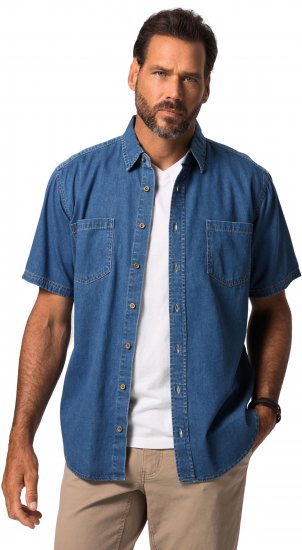 JP1880 Shirt Denim Short Sleeve Blue TALL - VYRIŠKI DRABUŽIAI MT-6XLT - Drabužiai aukštiems vyrams