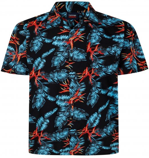 Espionage SH435 All Over Leaf Print Short Sleeve Shirt Black - Marškiniai trumpomis rankovėmis - Marškiniai trumpomis rankovėmis
