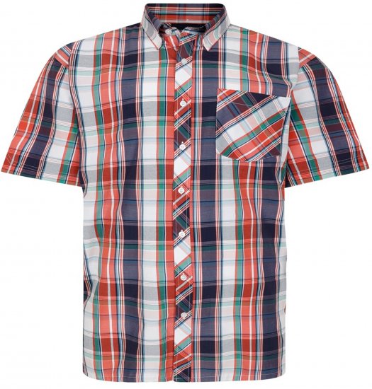 Espionage SH443 Checked Short Sleeve Shirt Navy/Coral/White - Marškiniai trumpomis rankovėmis - Marškiniai trumpomis rankovėmis