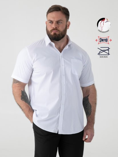 D555 Lucas Dėmėms Atsparūs Nelyginami Tamprūs Marškiniai Trumpomis Rankovėmis Balti - Marškiniai - Marškiniai - 2XL-8XL