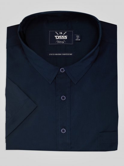 D555 Lucas Dėmėms Atsparūs Nelyginami Tamprūs Marškiniai Trumpomis Rankovėmis Tamsiai Mėlyni - Marškiniai - Marškiniai - 2XL-8XL