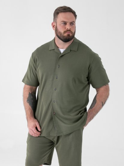D555 Connor Stretch Cuban Collar Reosrt Short Sleeve Shirt Khaki - Marškiniai - Marškiniai - 2XL-8XL