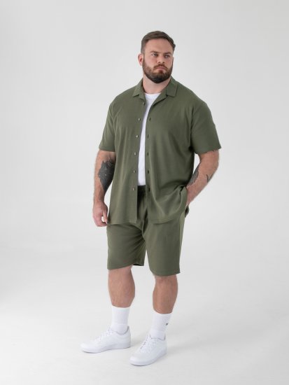 D555 Connor Stretch Cuban Collar Reosrt Short Sleeve Shirt Khaki - Marškiniai - Marškiniai - 2XL-8XL