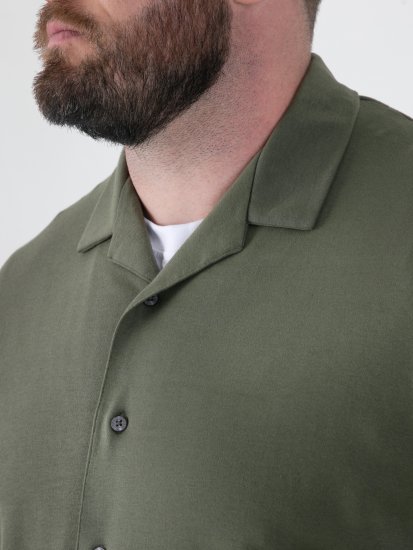 D555 Connor Stretch Cuban Collar Reosrt Short Sleeve Shirt Khaki - Marškiniai - Marškiniai - 2XL-8XL