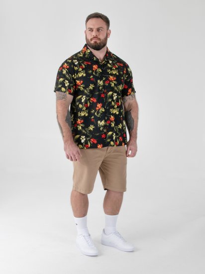D555 Gordon Hawaiian AOP Cuvan Collar Resort Short Sleeve Black - Marškiniai - Marškiniai - 2XL-8XL