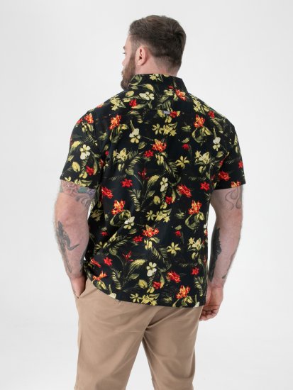 D555 Gordon Hawaiian AOP Cuvan Collar Resort Short Sleeve Black - Marškiniai - Marškiniai - 2XL-8XL
