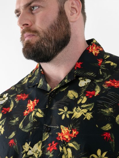 D555 Gordon Hawaiian AOP Cuvan Collar Resort Short Sleeve Black - Marškiniai - Marškiniai - 2XL-8XL