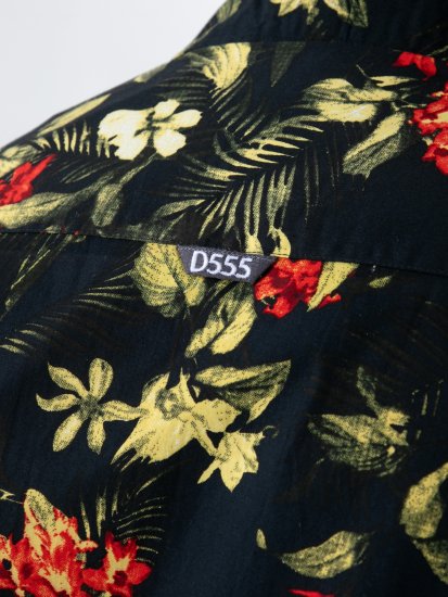 D555 Gordon Hawaiian AOP Cuvan Collar Resort Short Sleeve Black - Marškiniai - Marškiniai - 2XL-8XL