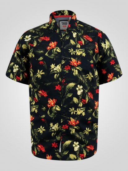 D555 Gordon Hawaiian AOP Cuvan Collar Resort Short Sleeve Black - Marškiniai - Marškiniai - 2XL-8XL