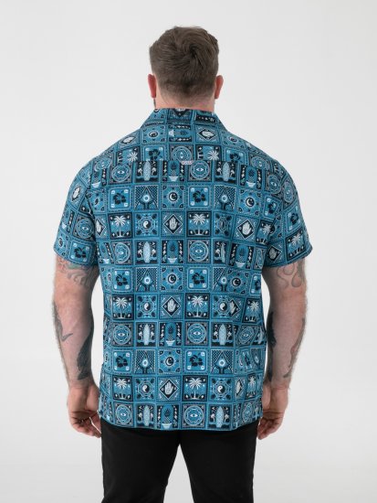 D555 Hawkins Printed Cuban Collar Resort Short Sleeve Shirt Teal - Marškiniai - Marškiniai - 2XL-8XL