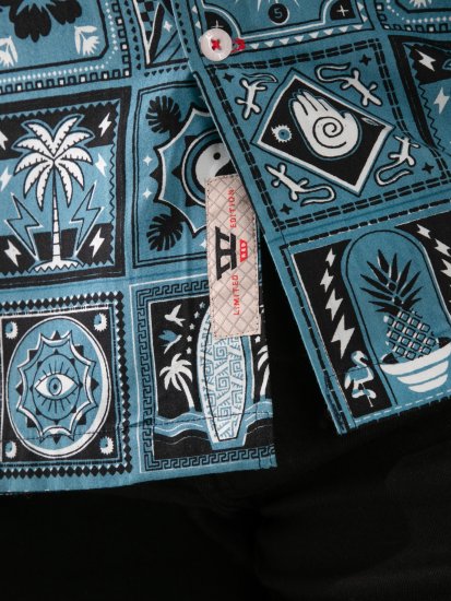 D555 Hawkins Printed Cuban Collar Resort Short Sleeve Shirt Teal - Marškiniai - Marškiniai - 2XL-8XL