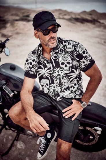 JP1880 Skull Pattern Jersey Short Sleeve Shirt Black - Marškiniai - Marškiniai - 2XL-8XL