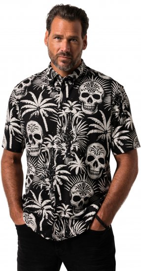 JP1880 Skull Pattern Jersey Short Sleeve Shirt Black - Marškiniai - Marškiniai - 2XL-8XL