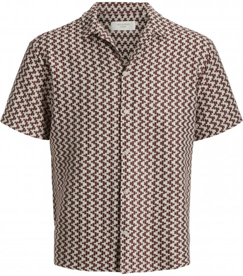 Jack & Jones Montauk Crochet Short Sleeve Shirt Dark Red - Marškiniai trumpomis rankovėmis - Marškiniai trumpomis rankovėmis