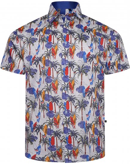 Kam Jeans 6060 Palm Tree and Surf Boards Short Sleeve Shirt White - Marškiniai - Marškiniai - 2XL-8XL