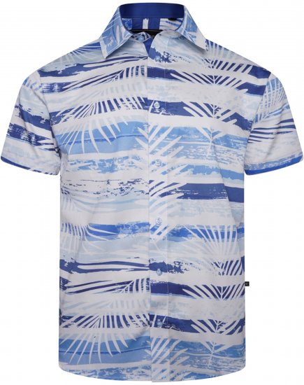 Kam Jeans 6065 Faded Leaf Short Sleeve Shirt Blue - Marškiniai - Marškiniai - 2XL-8XL