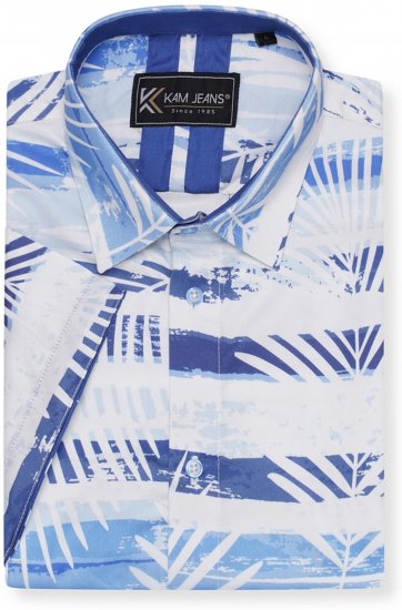 Kam Jeans 6065 Faded Leaf Short Sleeve Shirt Blue - Marškiniai - Marškiniai - 2XL-8XL