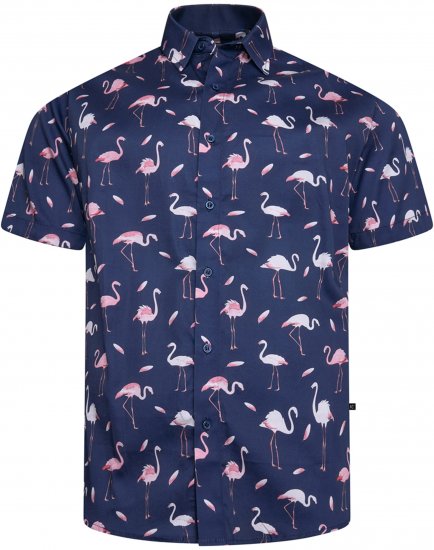 Kam Jeans 6068 Flamingo Short Sleeve Shirt Navy - Marškiniai - Marškiniai - 2XL-8XL