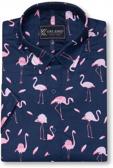 Kam Jeans 6068 Flamingo Short Sleeve Shirt Navy - Marškiniai - Marškiniai - 2XL-8XL