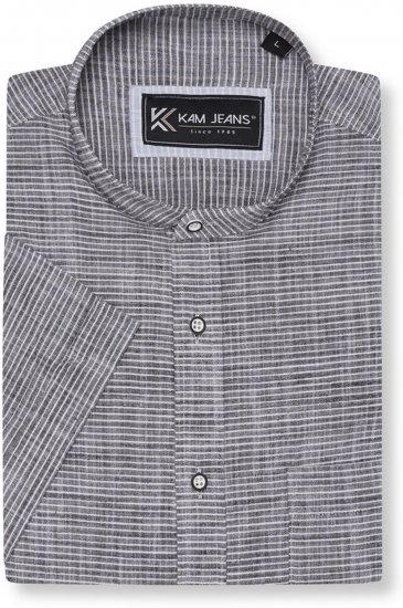 Kam Jeans 6334 Striped Grandad Short Sleeve Shirt Charcoal - Marškiniai - Marškiniai - 2XL-8XL