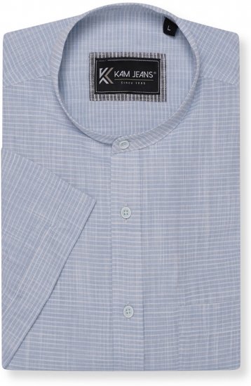 Kam Jeans 6334 Striped Grandad Short Sleeve Shirt Blue - Marškiniai - Marškiniai - 2XL-8XL