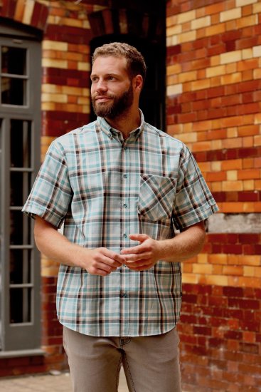 Kam Jeans 6339 Checked Short Sleeve Shirt Mineral Blue - Marškiniai - Marškiniai - 2XL-8XL