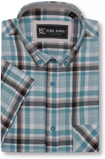 Kam Jeans 6339 Checked Short Sleeve Shirt Mineral Blue - Marškiniai - Marškiniai - 2XL-8XL