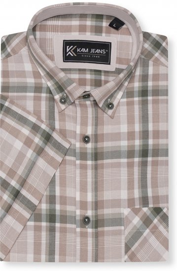 Kam Jeans 6339 Checked Short Sleeve Shirt Beige - Marškiniai - Marškiniai - 2XL-8XL