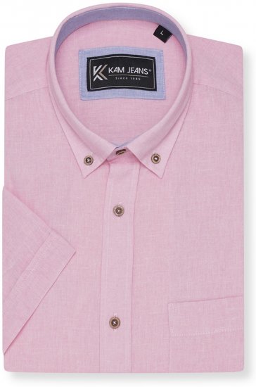Kam Jeans 6340 Linen Mix Short Sleeve Shirt Pink - Marškiniai - Marškiniai - 2XL-8XL