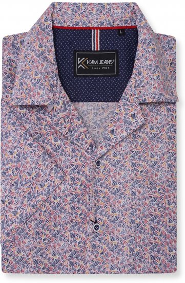 Kam Jeans 6343 Hawaiian Collar Floral Short Sleeve Shirt Navy - Marškiniai - Marškiniai - 2XL-8XL